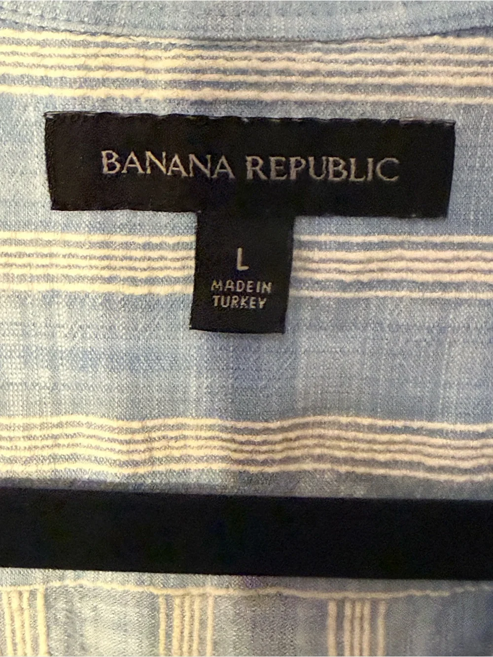 Banana Republic Light Blue and White Striped Short-Sleeve Button-Down Shirt